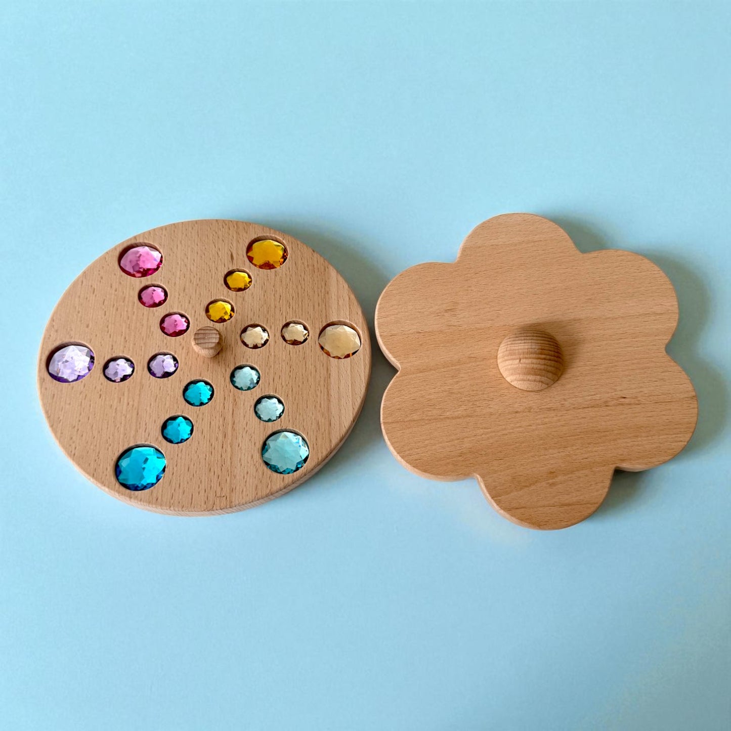 wooden gemstone spinning tops – rainbow & macaron color (flower & round)