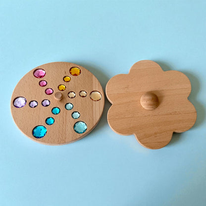 Wooden Gemstone Spinning Tops – Rainbow & Macaron Color (Flower & Round)