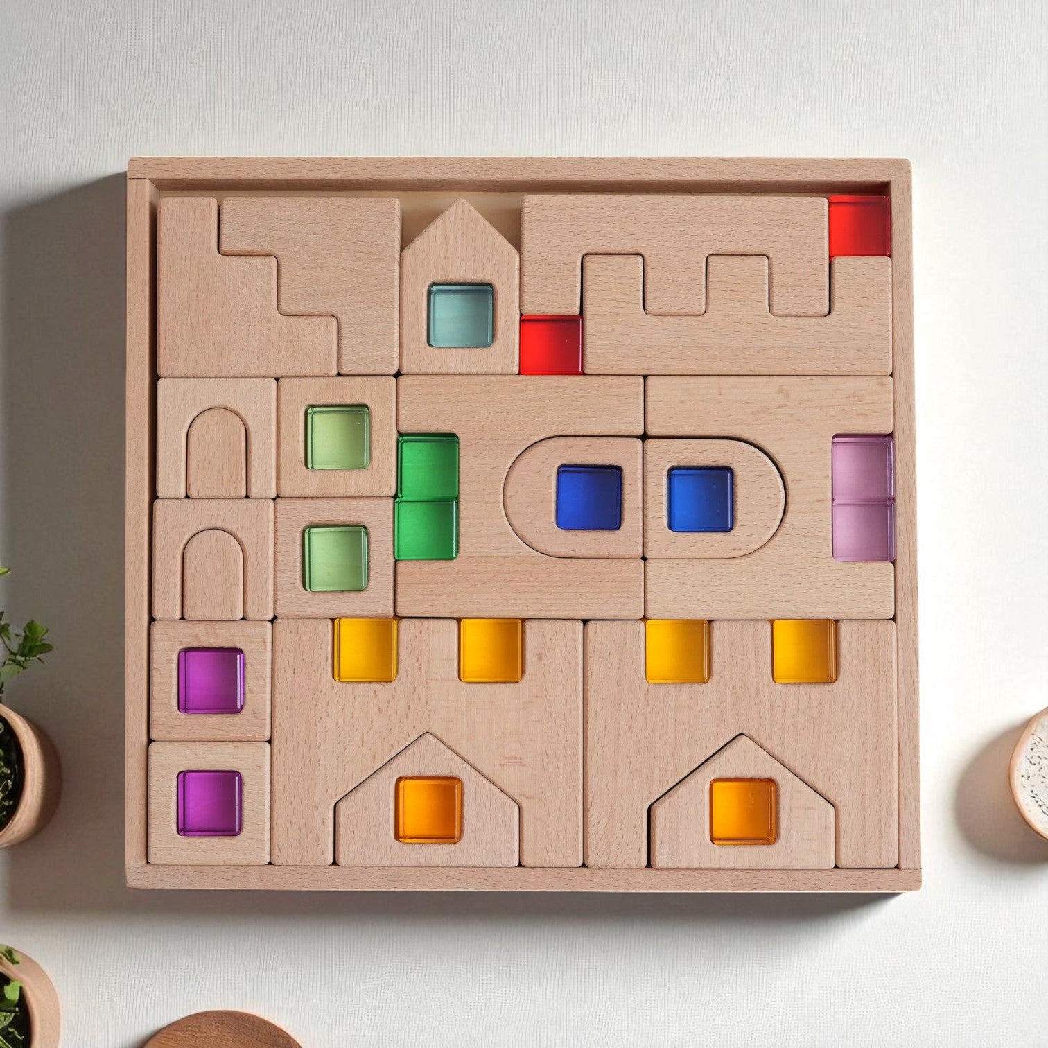 Natural Wooden Architectural Building Blocks – 21 or 26 Piece Set ...