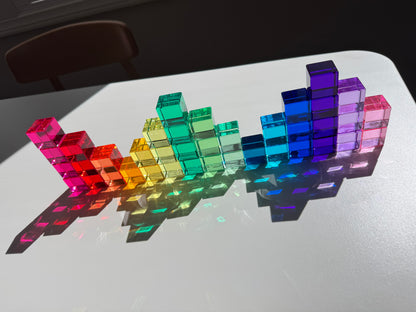 60 Pcs Crystal-Clear Acrylic Rainbow Cubes with Wooden Tray – 15 Colors