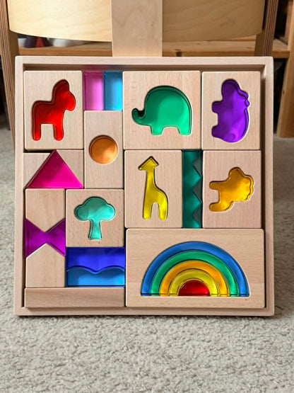 Green Elephant Original Design – Wild Rainbow Safari Blocks Exclusive Limited Edition Wooden & Acrylic Play Set