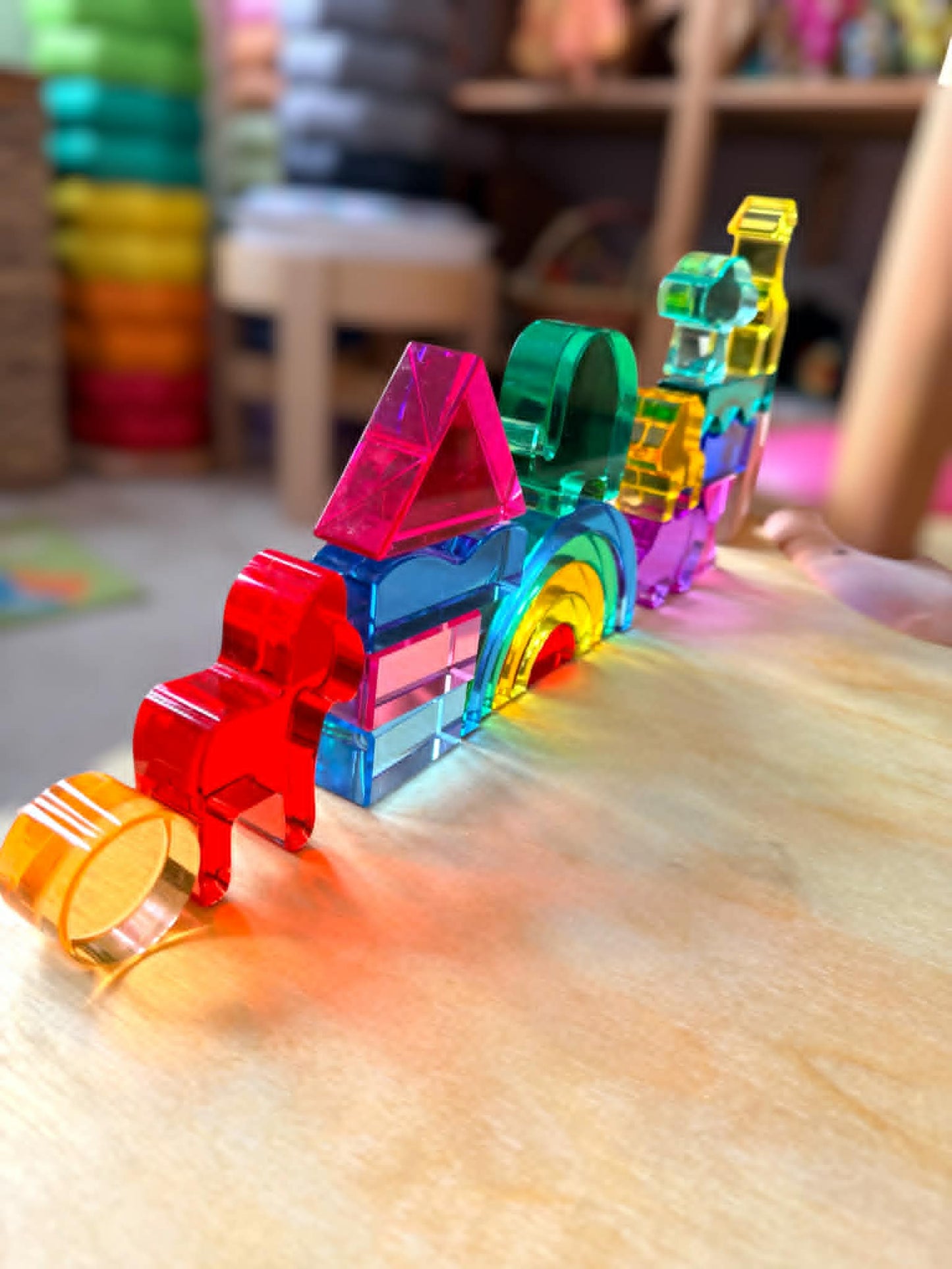 green elephant original design – wild rainbow safari blocks exclusive limited edition wooden & acrylic play set