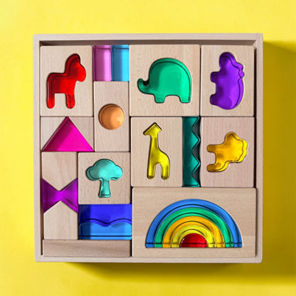 Green Elephant Original Design – Wild Rainbow Safari Blocks Exclusive Limited Edition Wooden & Acrylic Play Set