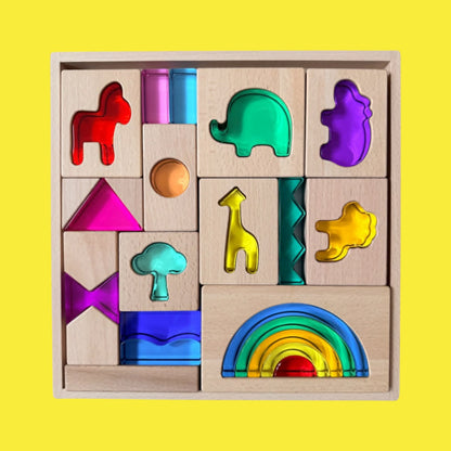 Green Elephant Original Design – Wild Rainbow Safari Blocks Exclusive Limited Edition Wooden & Acrylic Play Set