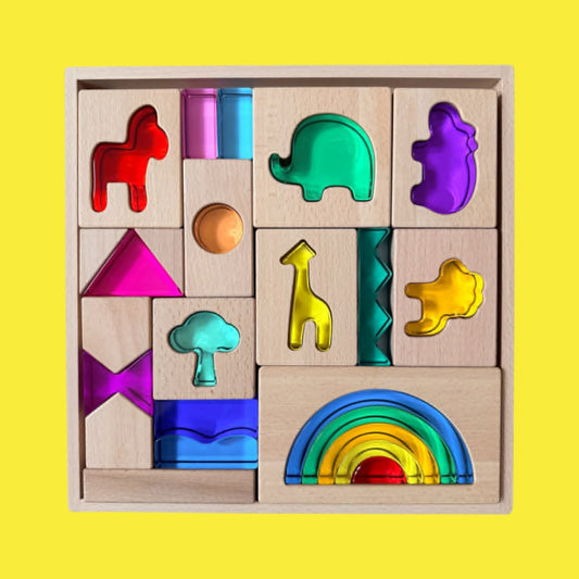 Green Elephant Original Design – Wild Rainbow Safari Blocks Exclusive Limited Edition Wooden & Acrylic Play Set