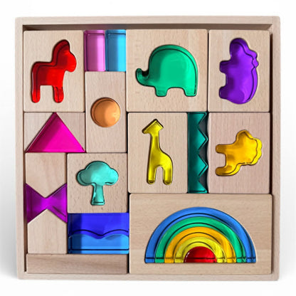 Green Elephant Original Design – Wild Rainbow Safari Blocks Exclusive Limited Edition Wooden & Acrylic Play Set
