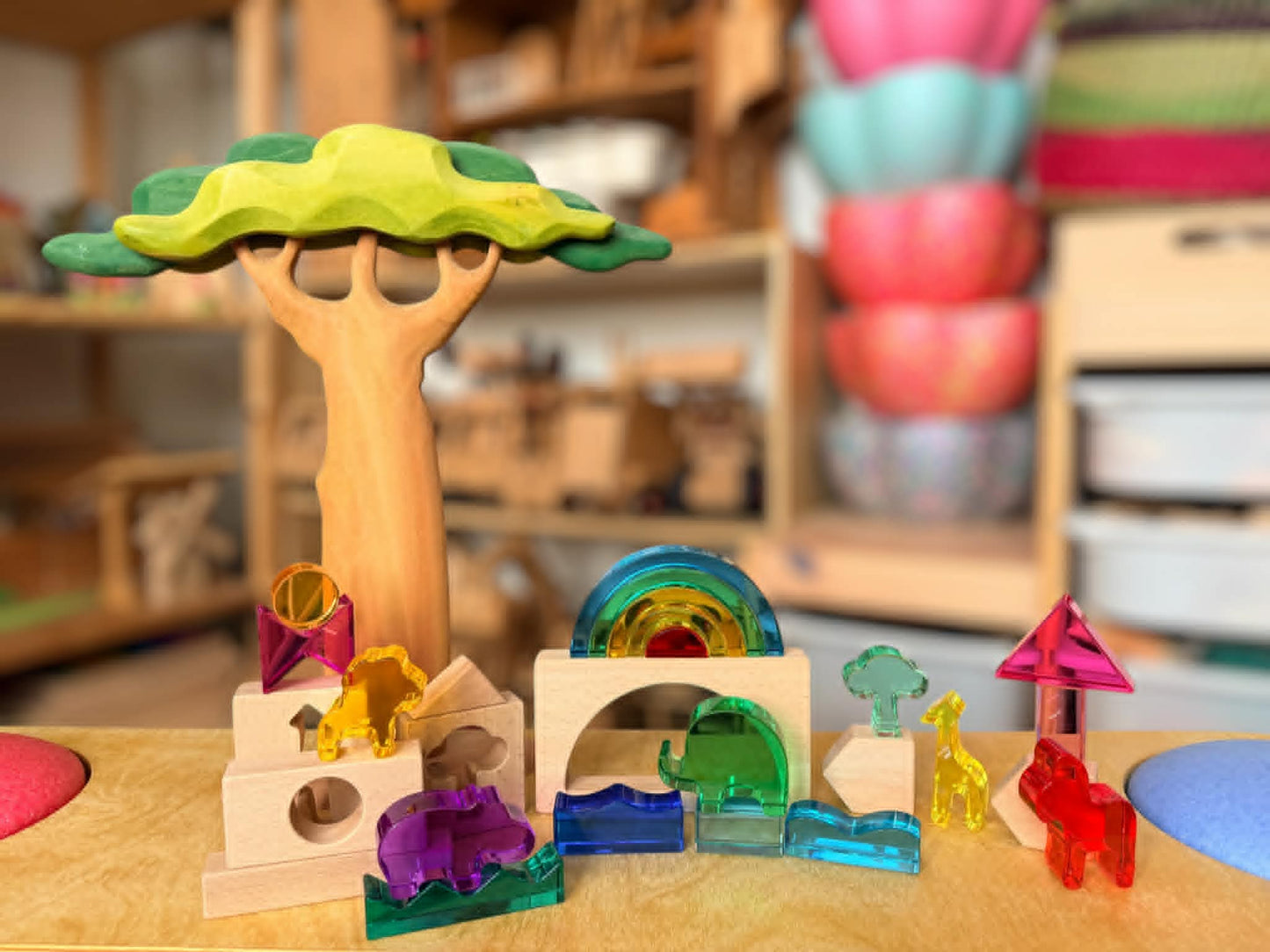 green elephant original design – wild rainbow safari blocks exclusive limited edition wooden & acrylic play set