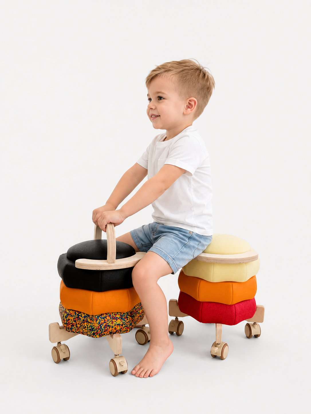 wooden roller car connector set for stepping stones