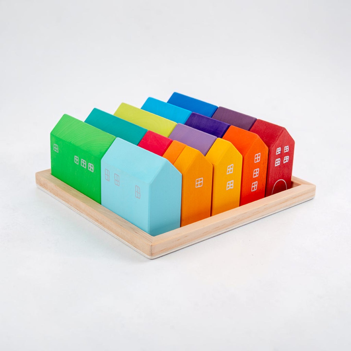 15-piece stained little village wooden house building blocks set