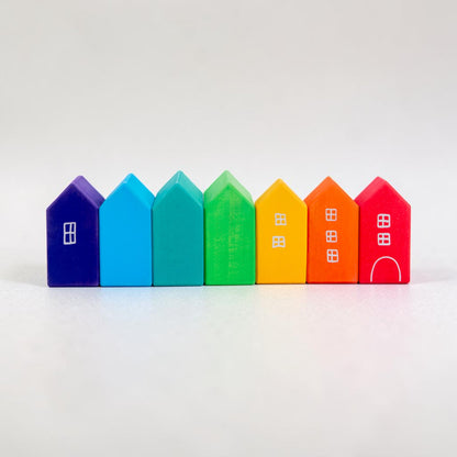 15-Piece Stained Little Village Wooden House Building Blocks Set
