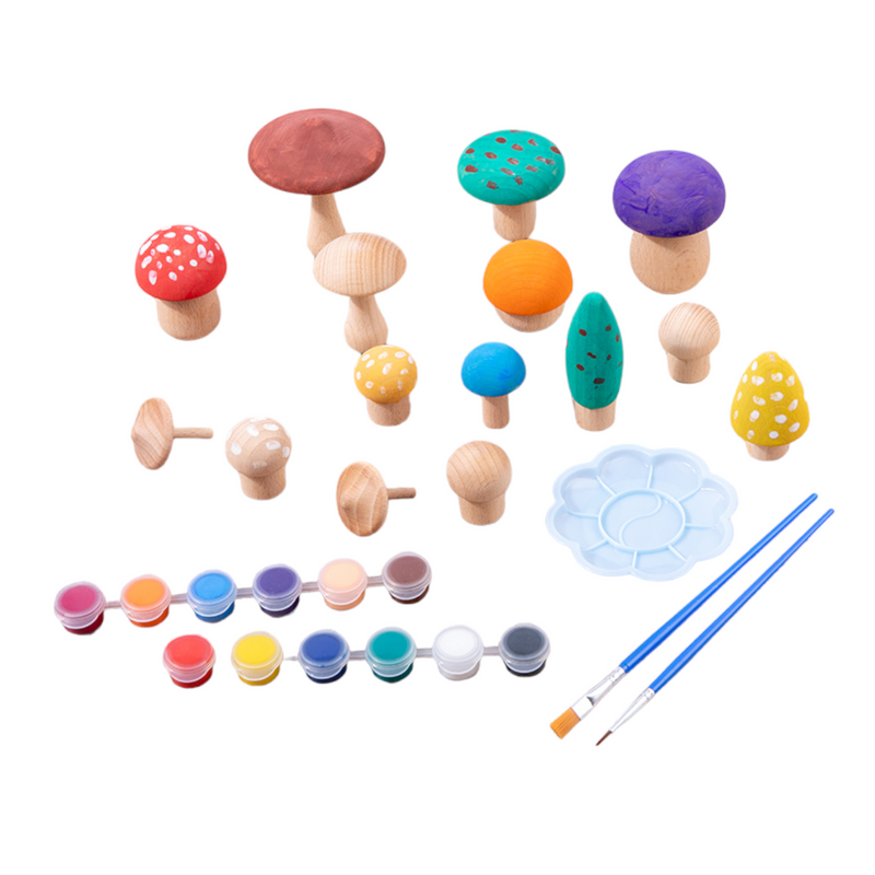 15 Pcs Handcrafted Natural Wooden Forest Mushrooms Set