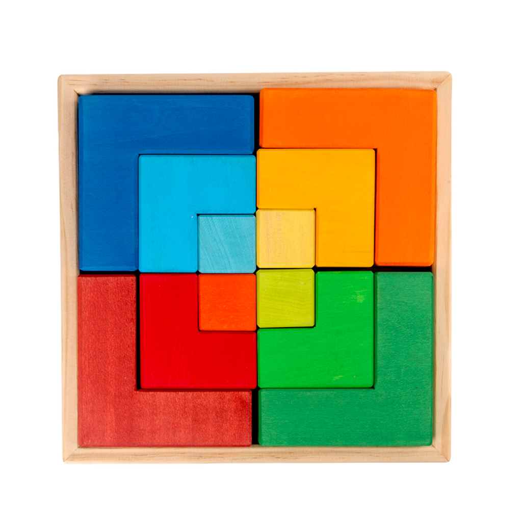 **Pre-order (Ships in 3-4 Weeks)**12 Pcs STAINED Large Rainbow Wooden Creative Puzzle Square Blocks with Storage Tray