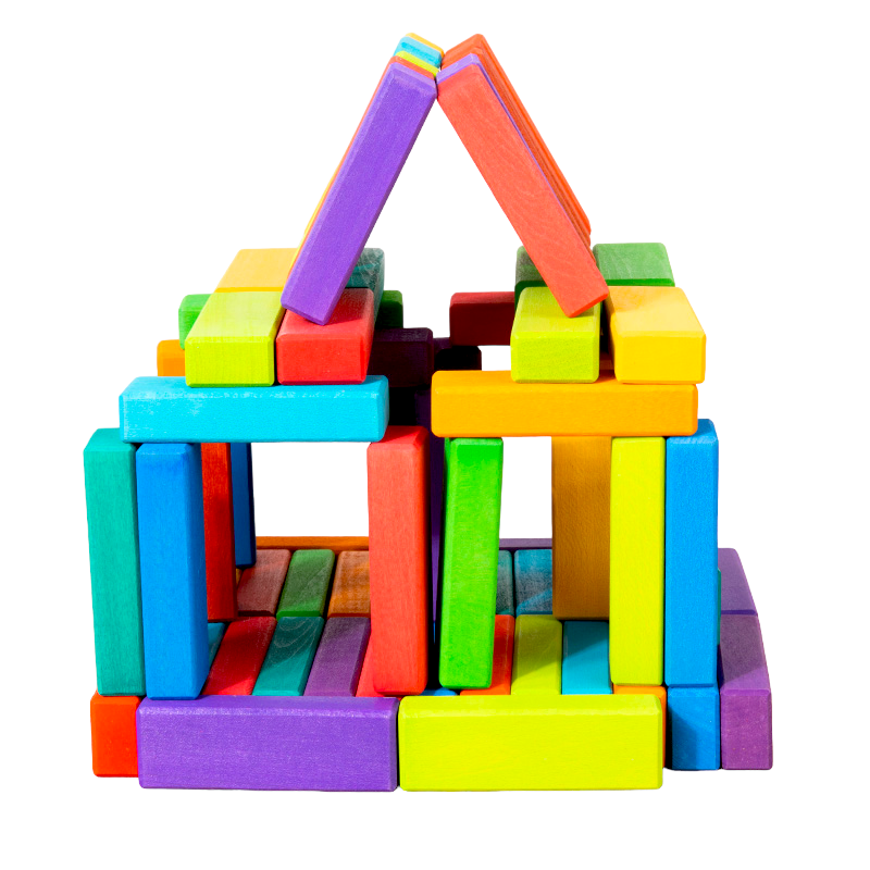 72 Pcs STAINED Wooden Rainbow Building Slat Blocks with Storage Tray