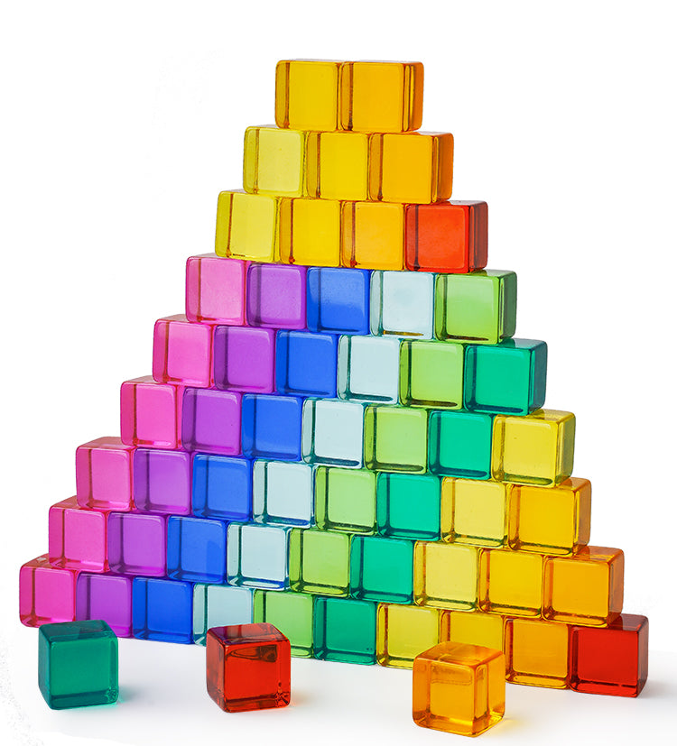 100 Pcs Rainbow Translucent Lucite Cubes Set with Storage Tray