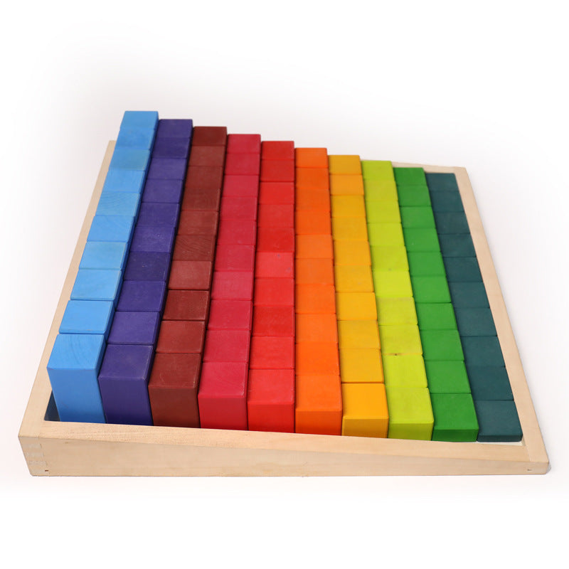 100 Pcs STAINED Large Stepped Counting Wooden Stacking Building Blocks