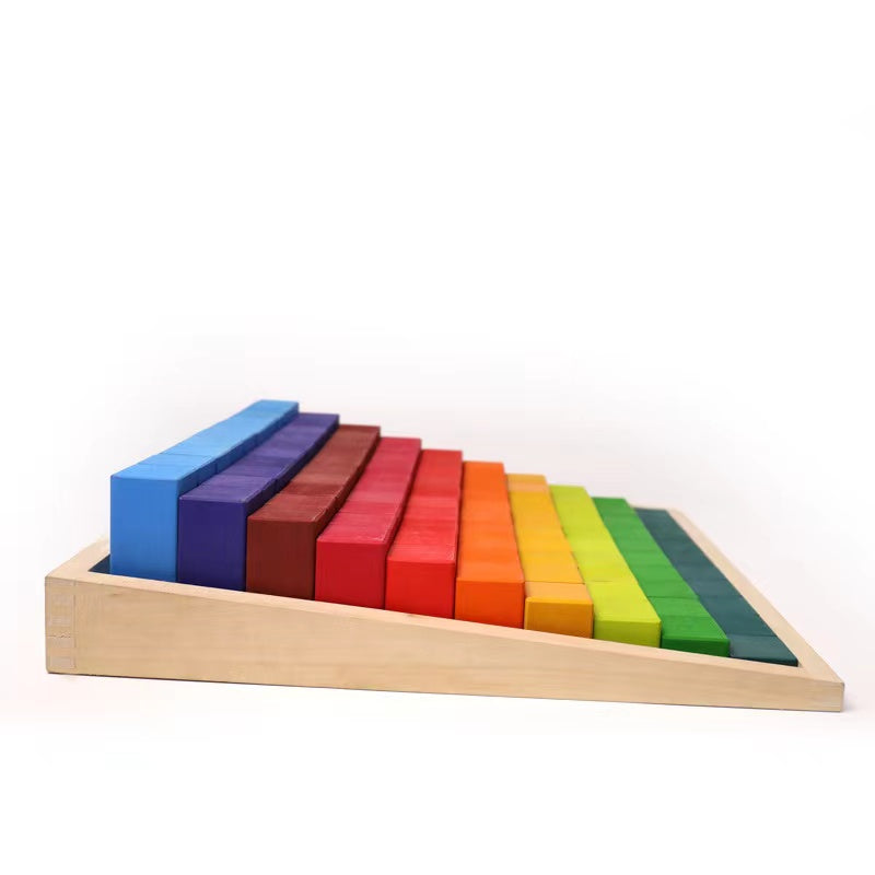 100 Pcs STAINED Large Stepped Counting Wooden Stacking Building Blocks ...