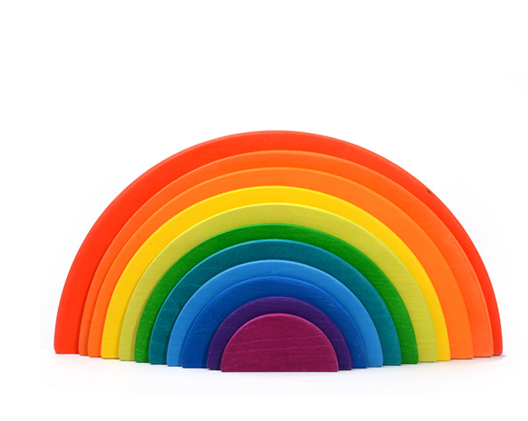 11 Pcs Large Wooden Rainbow Stacking Semi-circles Building Boards Set in Primary Colors