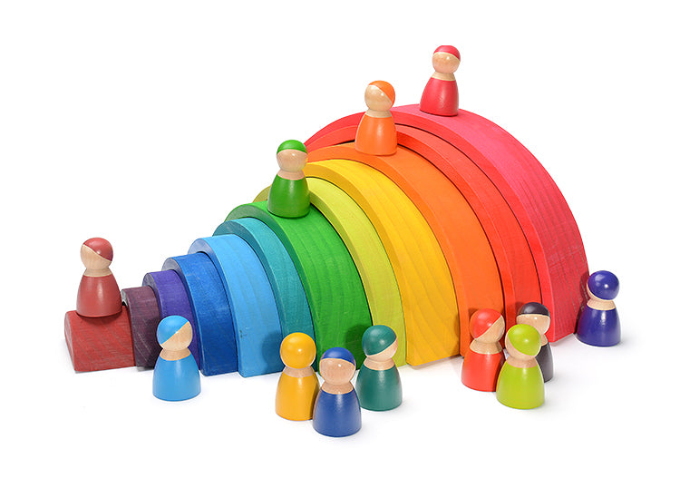 12 Pcs Rainbow Wooden Peg Dolls in Primary Colors
