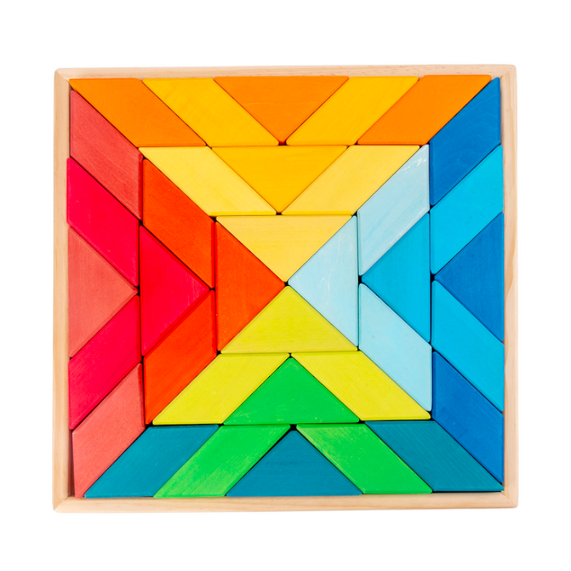 **Pre-order (Ships in 3-4 Weeks)**36 Pcs STAINED Large Rainbow Square Indian Puzzle Blocks with Storage Tray