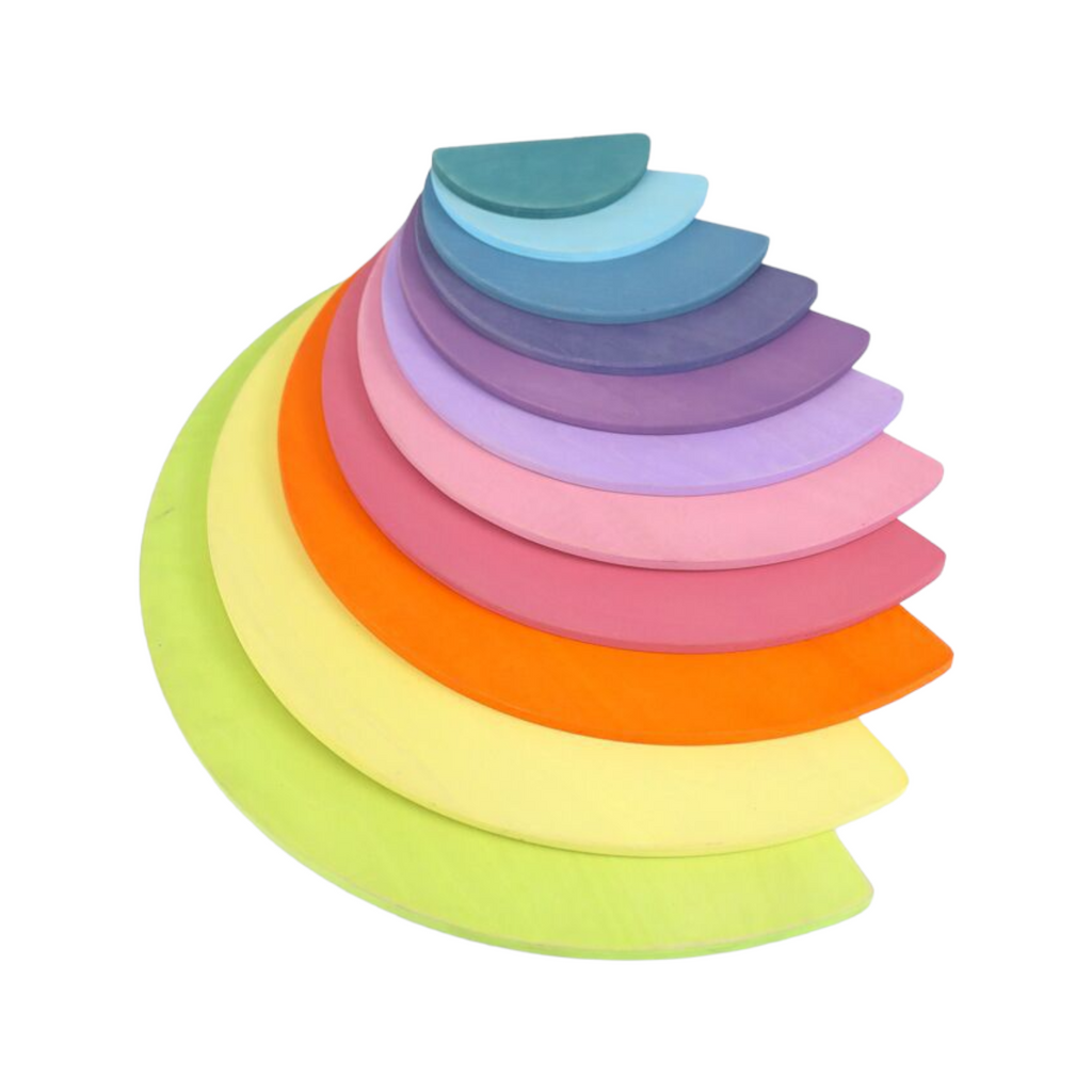 11 Pcs Large Wooden Rainbow Stacking Semi-circles Building Boards Set in Pastel/Macaron Colors 