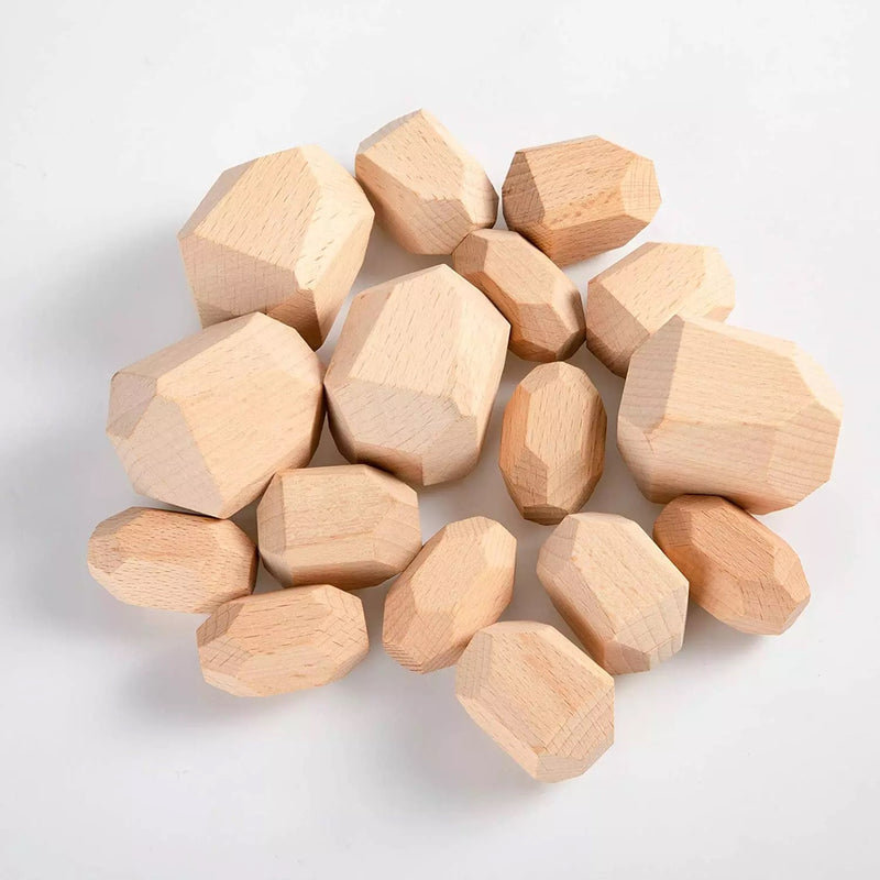 16 Pcs Natural Wooden Stone Balancing Blocks