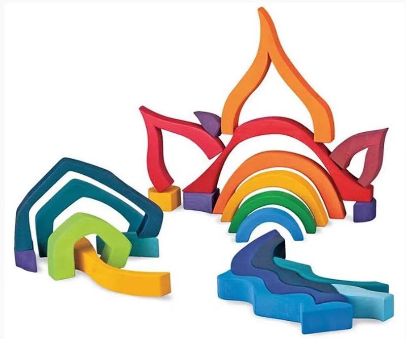 Large Four Elements Wooden Stacking Puzzles Building Blocks