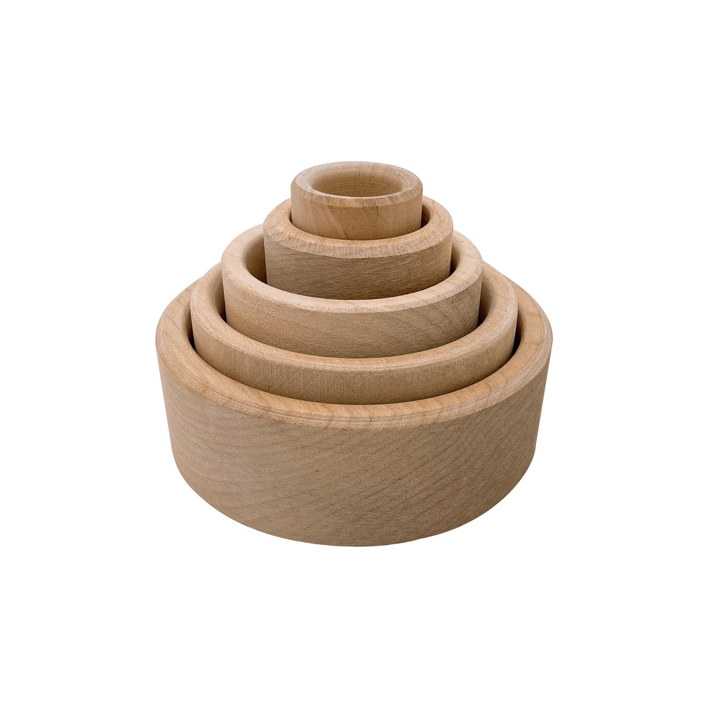 5 Pcs Natural Wooden Stacking Nesting Cup Bowl Set