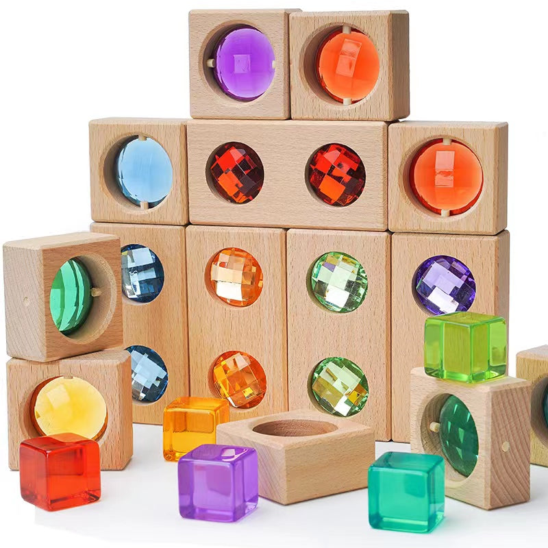 15 Pcs Colored Track with 20 Pcs Lucite Cubes Set with Storage Tray