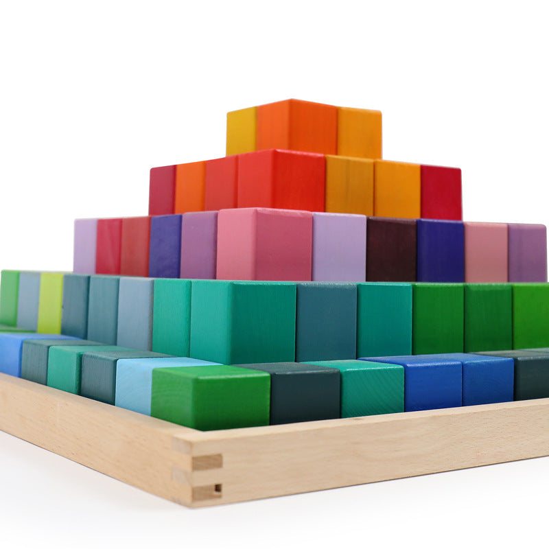 100 Pcs STAINED Large Stepped Pyramid Wooden Stacking Building Blocks ...