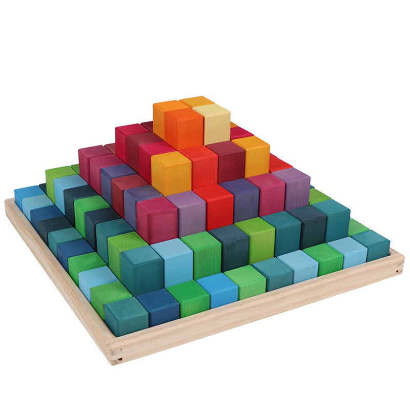 100 Pcs STAINED Large Stepped Pyramid Wooden Stacking Building Blocks
