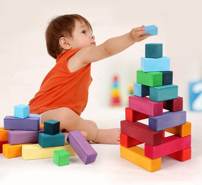 100 Pcs STAINED Large Stepped Pyramid Wooden Stacking Building