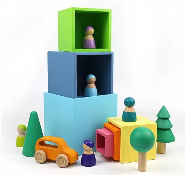 6 pcs colored wooden nesting box set in pastel/macaron color