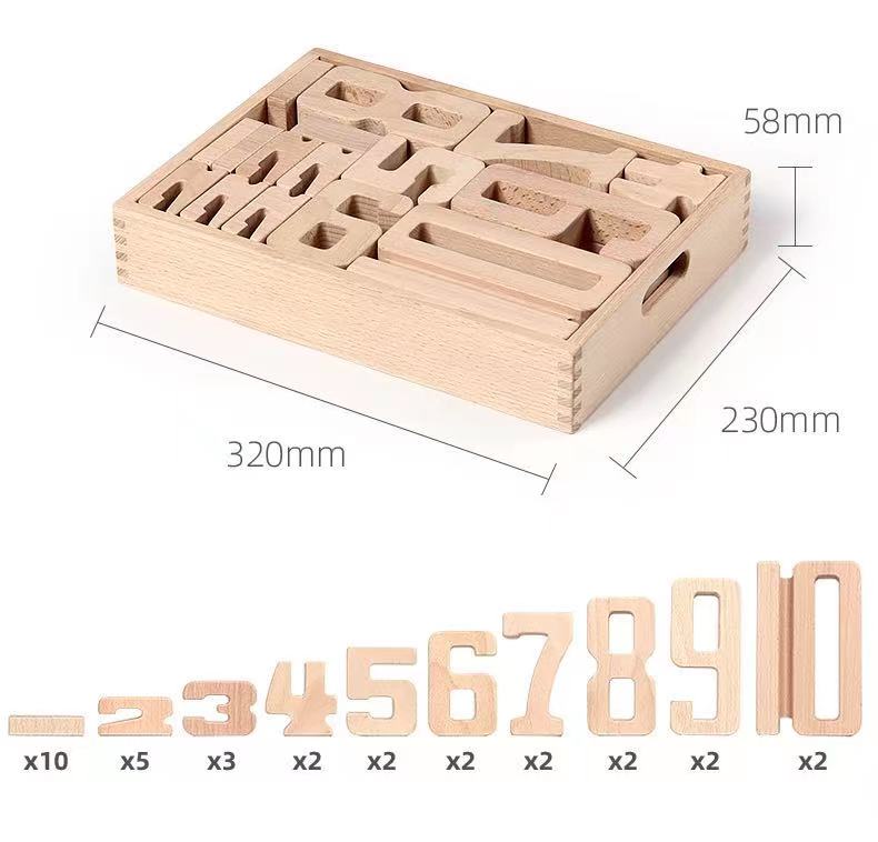 Block Math 32 32 Pcs Wooden Math Number Building Blocks Set with Tray β Green ...
