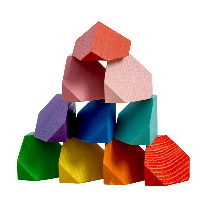 18 Pcs Wooden Cornerstone Building Blocks Set in Primary Rainbow Colors