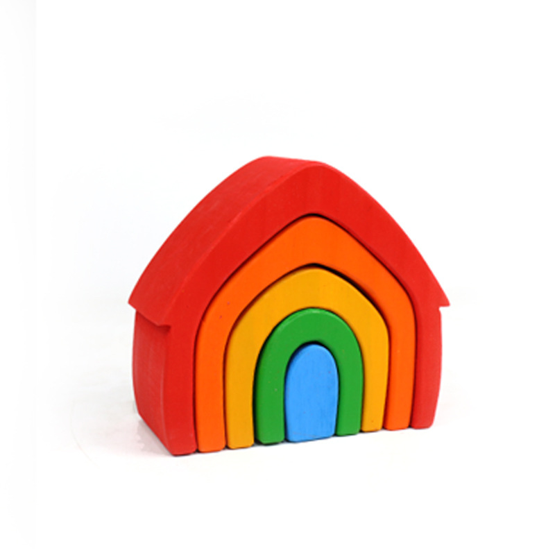 5 Pcs Rainbow Wooden Stacking House