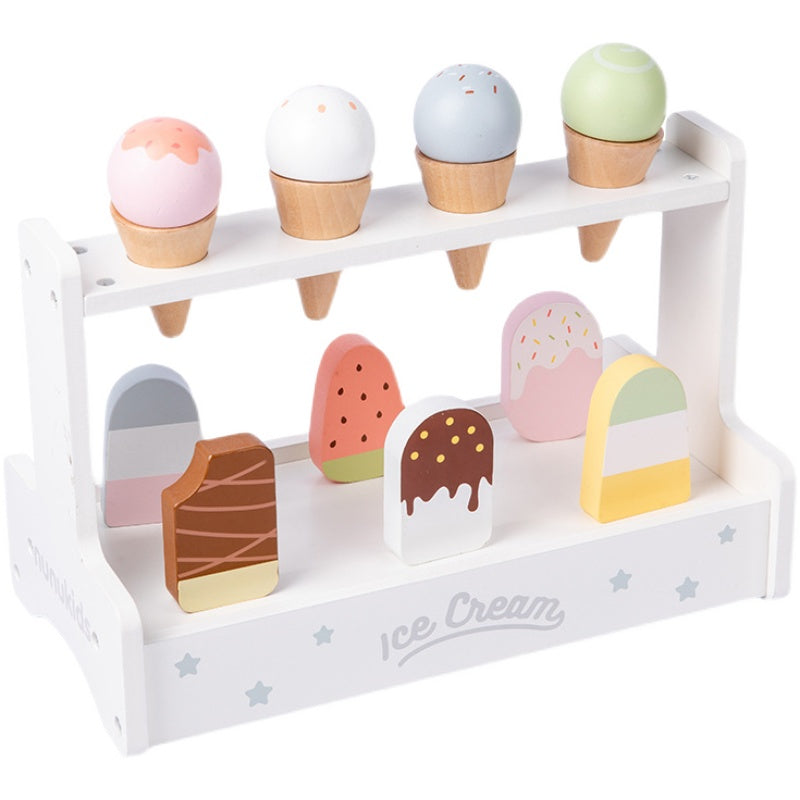 15 Pcs Wooden Popsicle Ice Cream Bar Pretend Play Set
