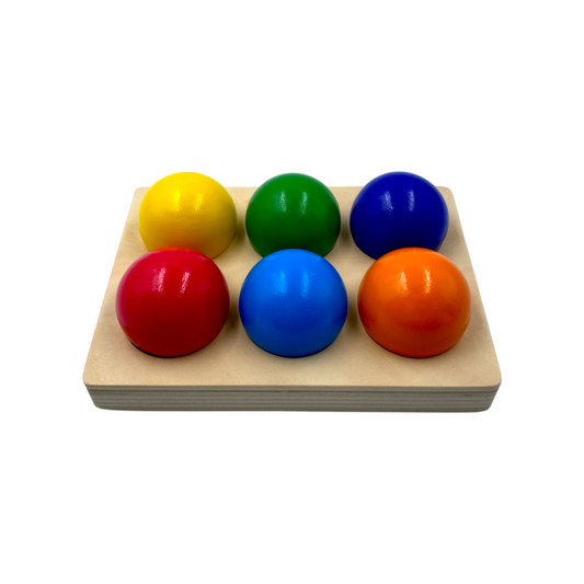 6 Pcs Rainbow Wooden Balls with Tray in Primary Colors Diameter 1.8 Inches