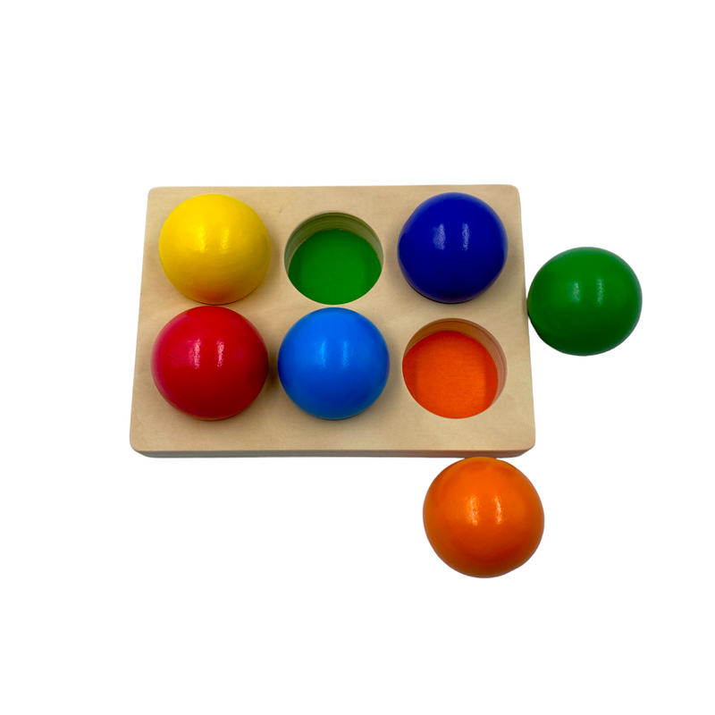 6 Pcs Rainbow Wooden Balls with Tray in Primary Colors Diameter 1.8 Inches