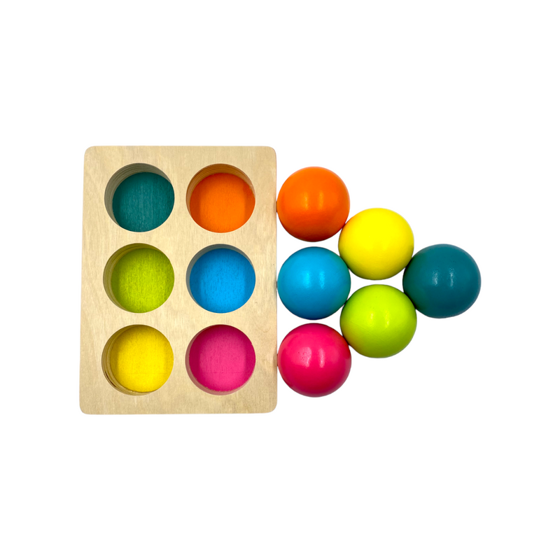 6 Pcs Wooden Balls with Tray in Pastel/Macaron Colors Diameter 1.8 Inches