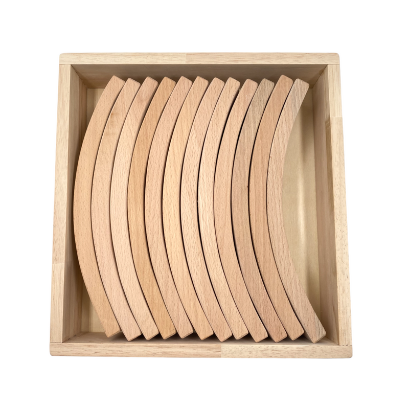 12 Pcs Large Curved Natural Wooden Building Blocks with Storage Tray