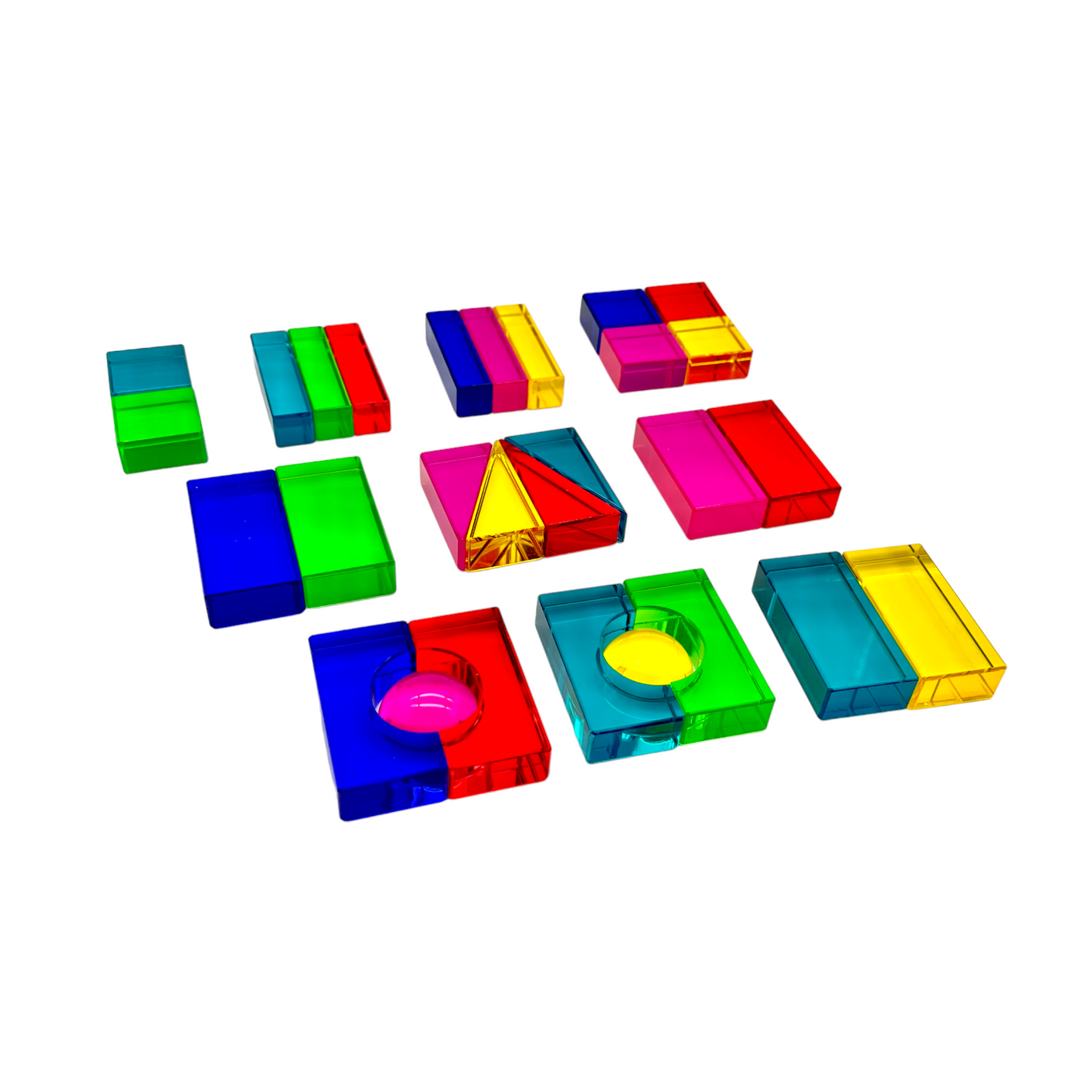 Wedgit Blocks Translucent 28 Pcs Rainbow Translucent Acrylic Sensory Building Blocks with Storag ...
