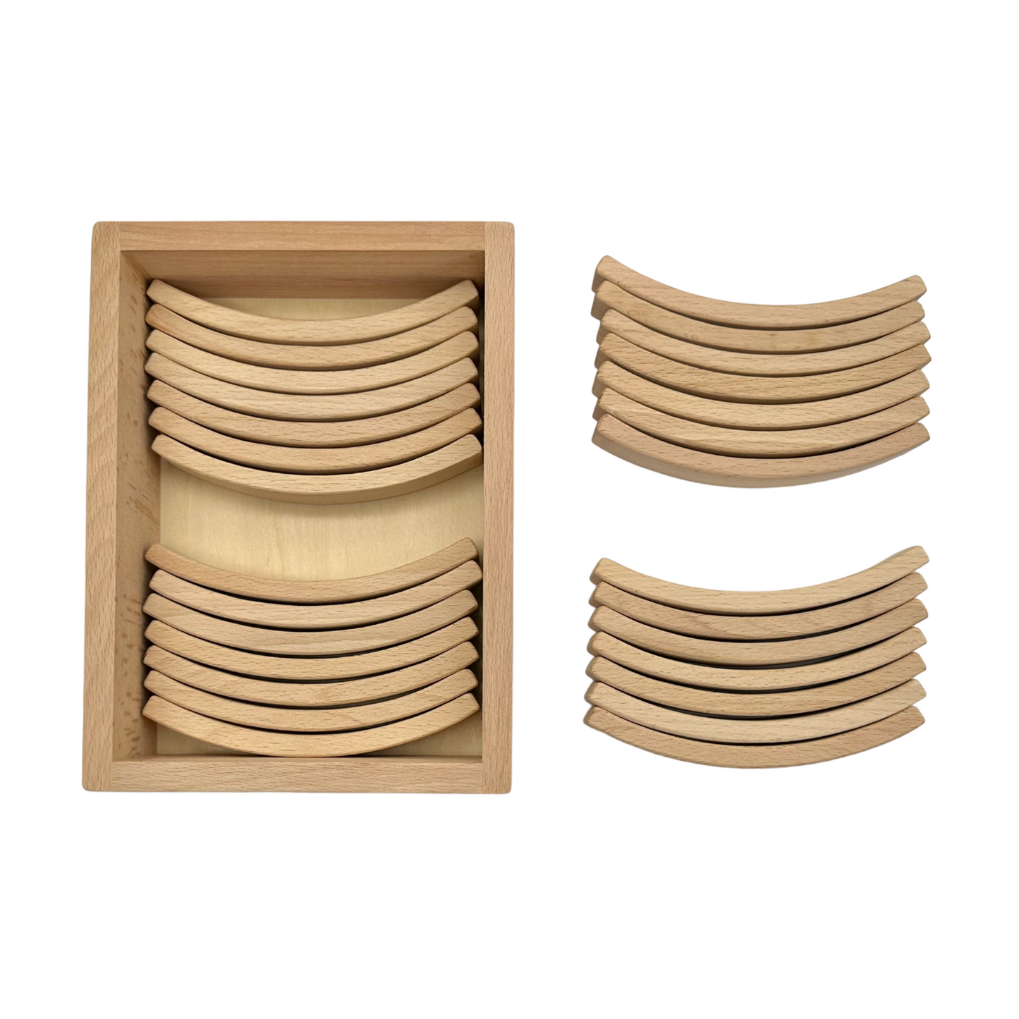 28 pcs mini curved natural wooden building blocks with storage tray