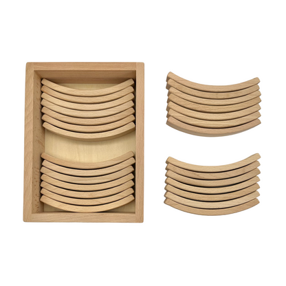 28 Pcs Mini Curved Natural Wooden Building Blocks with Storage Tray