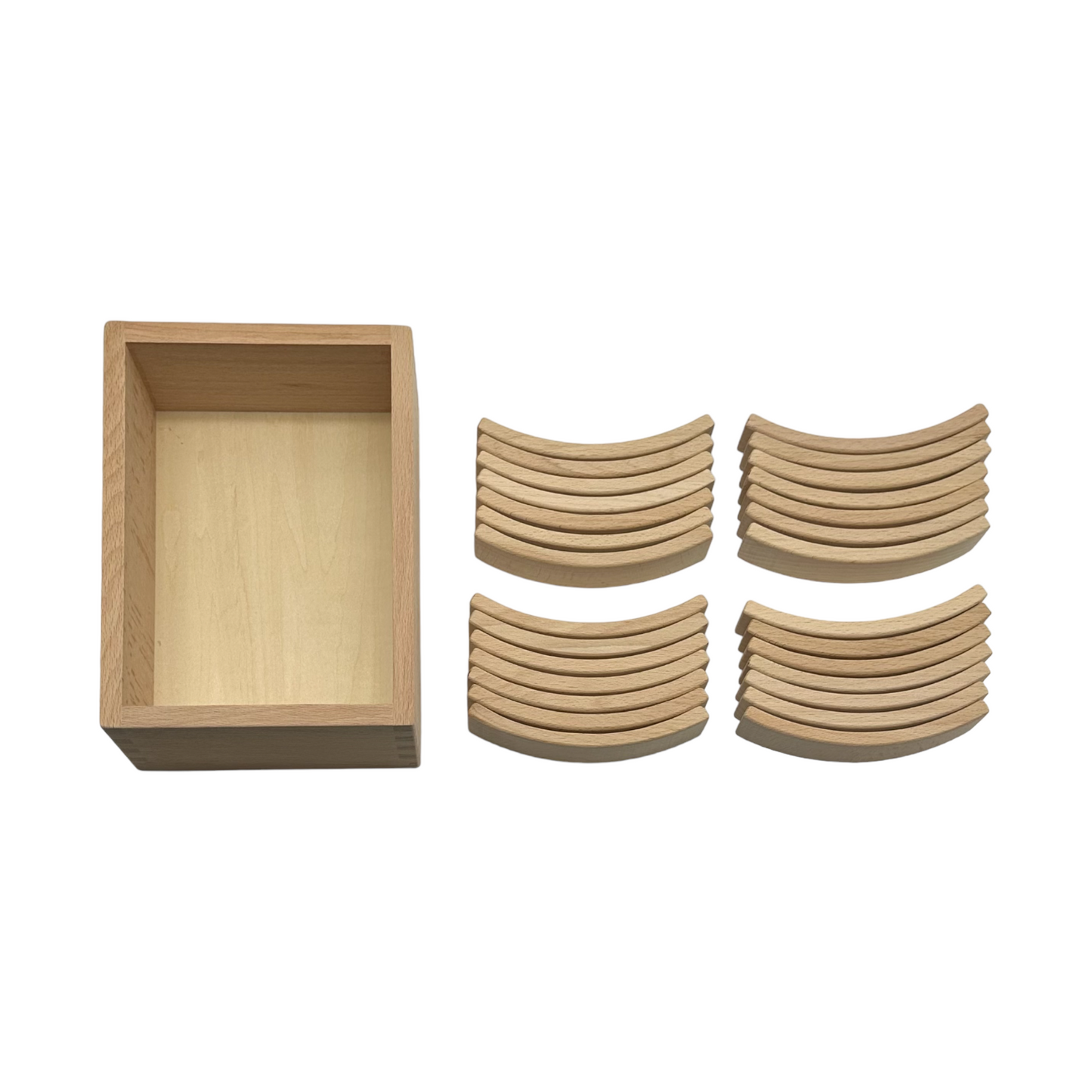 28 pcs mini curved natural wooden building blocks with storage tray