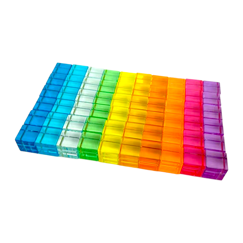 60 Pcs Crystal Clear Translucent Lucite Cubes Set in Pastel/Macaron Colors with Storage Tray