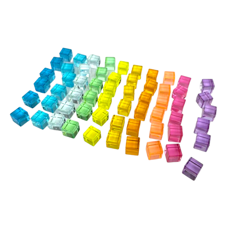 60 Pcs Crystal Clear Translucent Lucite Cubes Set in Pastel/Macaron Colors with Storage Tray