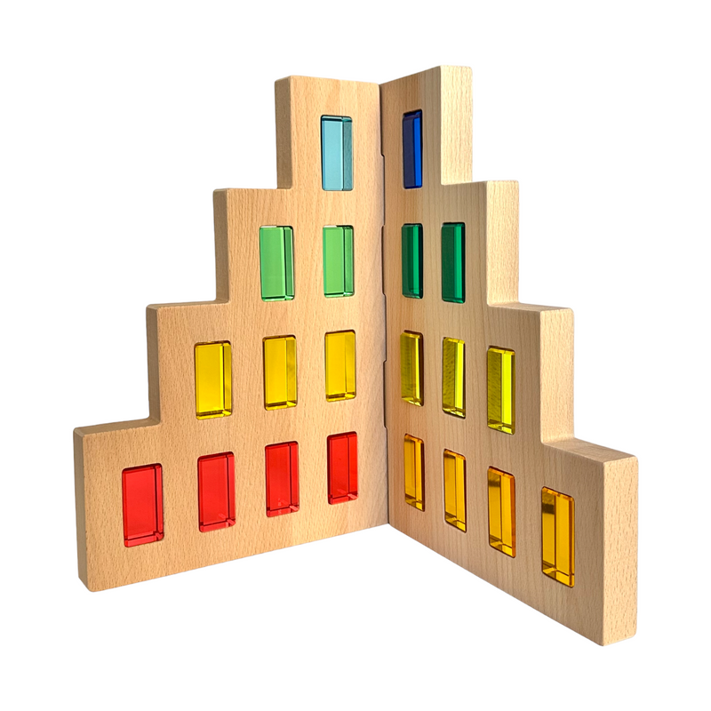 **Pre-order (Ships in 3-4 Weeks)**50 Pcs Rainbow Crystal Clear Translucent Rectangular Lucite Building Blocks Set with Storage Tray
