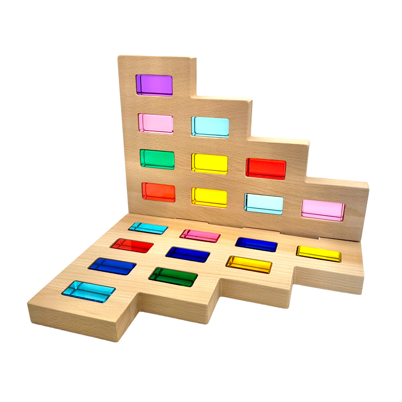 50 Pcs Rainbow Crystal Clear Translucent Rectangular Lucite Building Blocks Set with Storage Tray