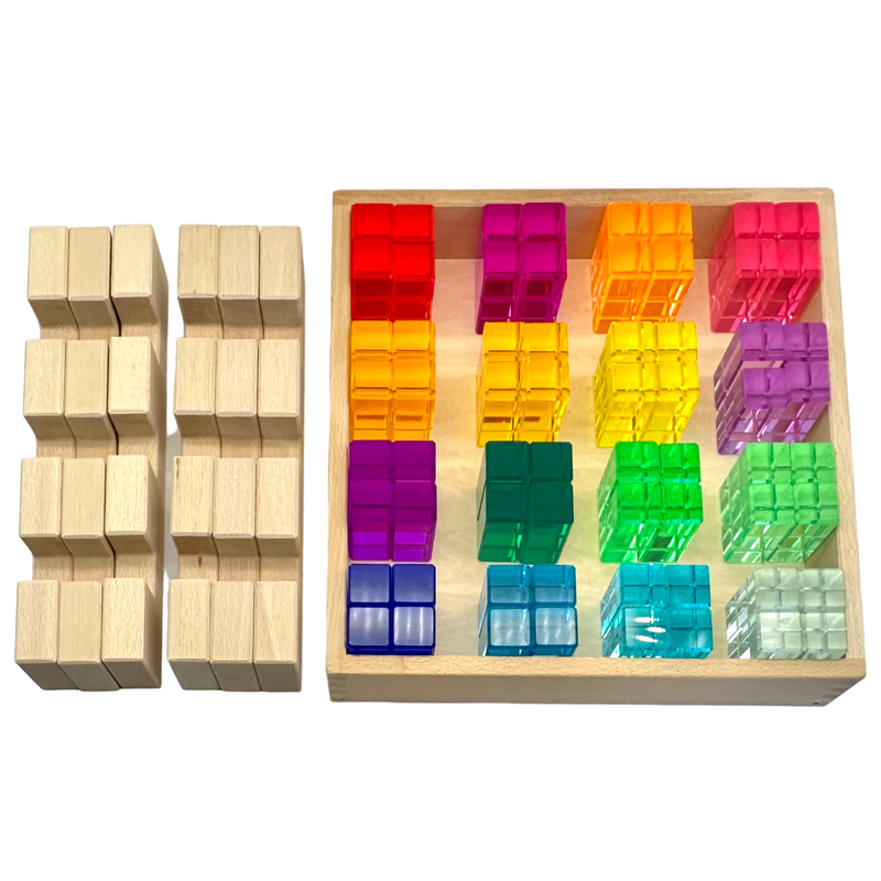 64 Pcs Rainbow Stones & 6 Interlocking Slats Set with Storage Tray