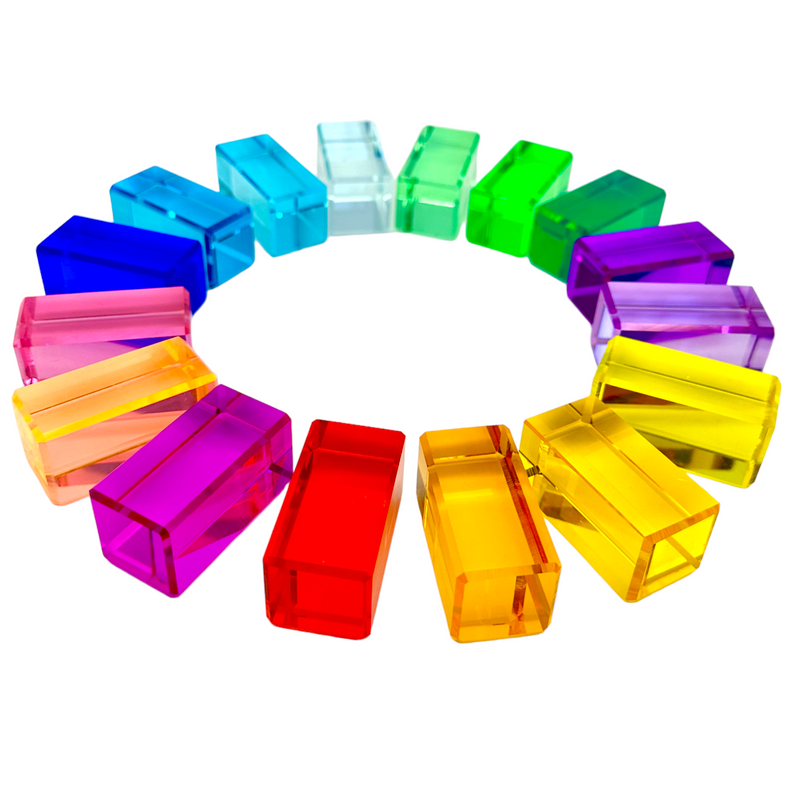 64 Pcs Rainbow Stones & 6 Interlocking Slats Set with Storage Tray